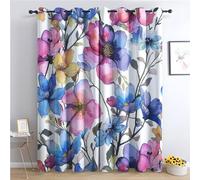 SZLYZM Floral Blackout Curtains for Bedroom living Room, Watercolour Flower Curtains 66x90, 90 Inch Drop Curtains 2 Panels Set, Thermal Eyelet Drapes Decorative Patterned Window Treatments (Qa-&383)