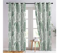 SZLYZM Green Leaf Blackout Curtains, 2 Panels Set, 46 x 54 Inch, Tropical Leaves Botanical Pattern, Black & Green, Bedroom & Living Room
