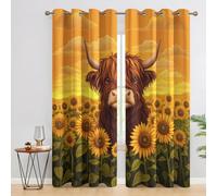 SZLYZM Highland Cow Blackout Curtains, Sunflower Bedroom Curtains, Living Room Drapes 46 x 90 Inch 2 Panels Set, Thermal Eyelet Drapes Decorative Patterned Window Treatments 90 Drop V-&E78