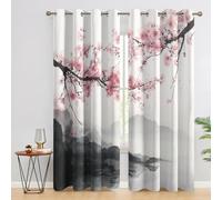 SZLYZM Japanese Cherry Blossom Blackout Curtains for Bedroom living Room, Chinese Asian Curtains 90x90, 90 Inch Drop Drapes 2 Panels Set, Thermal Eyelet Drapes Decorative Patterned Window Treatments