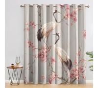 SZLYZM Japanese Crane Blackout Curtains for Bedroom living Room, Pink Cherry Blossom Curtains 66x54, 54 Inch Drop Drapes 2 Panels Set, Thermal Eyelet Drapes Decorative Patterned Window Treatments