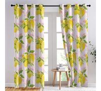 SZLYZM Lemon Blackout Curtains for Bedroom living Room, Green Leaf Yellow Curtains 46x72, 72 Drop Curtains 2 Panels Set, Thermal Eyelet Drapes Decorative Patterned Window Treatments (Kl-&332)