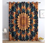 SZLYZM Mandala Blackout Curtains for Bedroom living Room, Vintage Flower Curtains 66x54, 54 Inch Drop Curtains 2 Panels Set, Thermal Eyelet Drapes Decorative Patterned Window Treatments (Q1-&93)