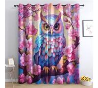SZLYZM Owl Blackout Curtains, Cherry Blossom Bedroom Curtains & Living Room Curtains 66x72 Inch 2 Panels Set, Thermal Eyelet Drapes Decorative Patterned Window Treatments 72 Drop (W7-&250)