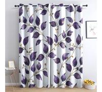 SZLYZM Purple Leaf Blackout Curtains, Botanical Bedroom Curtains & Living Room Curtains 90x90 Inch 2 Panels Set, Thermal Eyelet Drapes Decorative Patterned Window Treatments 90 Drop (Gv-&312)