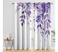 SZLYZM Purple Leaf Blackout Curtains for Bedroom living Room, Leaves Curtains 46 x 54, 54 Inch Drop Drapes 2 Panels Set, Thermal Eyelet Drapes Decorative Patterned Window Treatments Z&E298