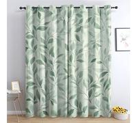 SZLYZM Sage Green Blackout Curtains, Green Leaf Bedroom Curtains, Living Room Drapes 90x90 Inch 2 Panels Set, Thermal Eyelet Drapes Decorative Patterned Window Treatments 90 Drop