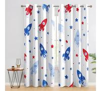 SZLYZM Star Rocket Blackout Curtains for Bedroom living Room, Space Kids Cartoon Curtains 90x90, 90 Inch Drop Drapes 2 Panels Set, Thermal Eyelet Drapes Decorative Patterned Window Treatments V-&E122