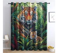SZLYZM Tiger Blackout Curtains for Bedroom living Room, Wildlife Curtains 66x54, 54 Inch Drop Curtains 2 Panels Set, Thermal Eyelet Drapes Decorative Patterned Window Treatments (Qe-&109)