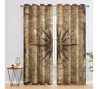 SZLYZM Vintage Nautical Blackout Curtains, Adventure Compass Bedroom Curtains, Living Room Drapes 46 x 54 Inch 2 Panels Set, Thermal Eyelet Drapes Decorative Patterned Window Treatments 54 Drop Z&245
