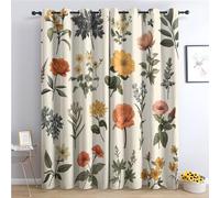 SZLYZM Wildflower Blackout Curtains for Bedroom living Room, Floral Curtains 66x90, 90 Inch Drop Curtains 2 Panels Set, Thermal Eyelet Drapes Decorative Patterned Window Treatments (Wn-&255)
