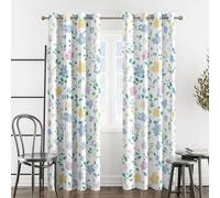 SZLYZM Yellow Pink Blue Flower Botanical Blackout Curtains, Floral Green Leaf Bedroom & Living Room Curtains 66x54 Inch 2 Panels Set, Thermal Eyelet Drapes Patterned Window Treatments 54 Drop