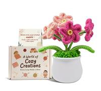 SZMDLX Artificial Forget-Me-Not Crochet Potted Plant,Knitted Flowers Plant-Inspired Decor for Home Office Table Decor, Crochet Flowers Gift (Pink Forget-Me-Not)