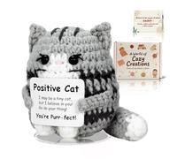 SZMDLX Positive Crochet Animals, Pocket Hug Positive Cat with Inspirational Cards in Gift Box, Emotional Support Good Luck gifts for Thank You,Lucky Charm for Birthday, Office Home Desk Decor