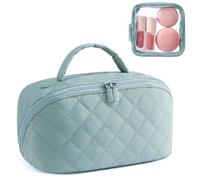 SZMDLX Waterproof Makeup Bag & Makeup Organizer - Travel Toiletry Bag Blue | Padded Cloud-Soft Taslan Fabric with 180 Degree Open Flat Design, Ideal for Hotel Bathrooms, Staycations and Commuting