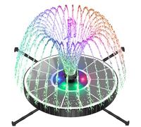 SZMP Solar Fountain Colorful LED, 3-Level Water Spray Height Adjustment, Rotating Rods Glass Bird Bath Fountains, 2000mAh Battery, 7 Nozzles Floating Solar Water Fountain for Garden, Pool (White)