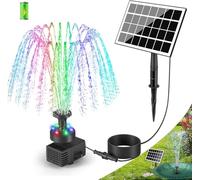 SZMP Solar Fountain Kit Colorful Lights, 3.5W Glass Panel Solar Water Pump with 2000mAH Battery, Sucker & Stake for Bird Bath, Garden, Outdoor, Water Feature - 16.4ft Power Cord, 7 Nozzles