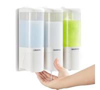 Szmst 480ML Wall Mounted Shampoo and Conditioner Dispenser,No Drill Shower Gel Dispenser,3 Chamber Liquid Soap Storage Container for Bathroom (302A White 3 Chamber)