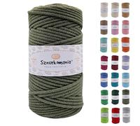 Sznurkomania, Braided Cotton Cord 5 mm 100 m, 46 Colours, Crochet Cord, Macrame Cord, Macrame Yarn, Premium Yarn, Macrame Rope, (Khaki)