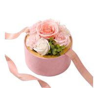 szoszo Luxury handcrafted Soap Flower Bouquet in Round Gift Box, Decorative Rose Scented Soap, Elegant Home Decor for Birthday, Anniversary, Wedding Gift for Her (Pink, 5.5"x5.5"x6.3")