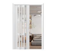 SZPLLZY Heavy Duty Interior Accordion Door - Aluminium Clear Acrylic Folding Doors Heat Insulation, Sliding Doors for Kitchen Bathroom(White,44x80in(111.7x203cm))
