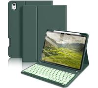 SZPSGC Keyboard Case for iPad Air 11 Inch M3/M2 (2025/2024), iPad Air 5th/4th Gen (2022/2020) with Pencil Holder, 7 Colours Backlighting Keyboard, Wireless Removable Keyboard Cover, Dark Green