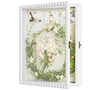 SZQINJI Shadow Box Frame 11x14 Deep Large Shadow Box Display Cases Wood Memory Box with Diamond Shape Door Vintage Lock for Graduation Medals Photos Baby Wedding Flower Pet Memorial Keepsakes White