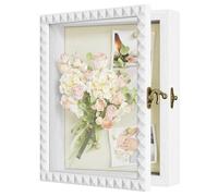 SZQINJI Shadow Box Frame 8x10 Shadow Box Small Deep White Shadow Boxes Display Cases with Front Opening Vintage Lock Diamond Shape Door for Pet Memorial Keepsakes Wedding Flower Baby Graduation White