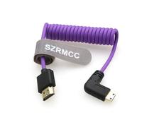 SZRMCC HDMI to Mini HDMI Left Angle 8K 2.1 Ultra High Speed Coiled Braided Cable for Sony CX7,A7 II,A7S II, Canon EOS 70D/80D, Nikon D500,D7500,Z6/Z7 Pan-asonic Lumix Fuji Camera