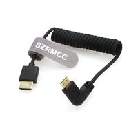 SZRMCC HDMI to Mini HDMI Left Angle 8K 2.1 Ultra High Speed Coiled Braided Cable for Sony CX7,A7 II,A7S II, Canon EOS 70D/80D, Nikon D500,D7500,Z6/Z7 Pan-asonic Lumix Fuji Camera