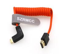 SZRMCC HDMI to Mini HDMI Left Angle 8K 2.1 Ultra High Speed Coiled Braided Cable for Sony CX7,A7 II,A7S II, Canon EOS 70D/80D, Nikon D500,D7500,Z6/Z7 Pan-asonic Lumix Fuji Camera
