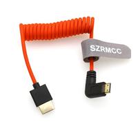 SZRMCC HDMI to Mini HDMI Right Angle 8K 2.1 Ultra High Speed Coiled Braided Cable for Sony CX7,A7 II,A7S II, Canon EOS 70D/80D, Nikon D500,D7500,Z6/Z7 Pan-asonic Lumix Fuji Camera