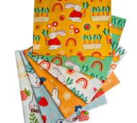 SZRUIZFZ Bunny Fat Quarters Fabric Bundles 18 x 22 Inch, 6 Pcs 100% Cotton Quilting Fabric, Easter Spring Strawberry Rabbit Print Fabric for Sewing, Patchwork, Baby Quilt, DIY Crafts