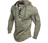 Szshaoye Gothic Steampunk Drawstring Lace Up Hoodies for Men UK Medieval Retro Distressed Mens Sweatshirts Long Sleeve Stitching Pullover with Zip Pockets(02-Green,XL)