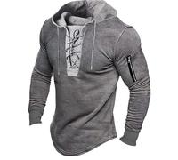Szshaoye Gothic Steampunk Drawstring Lace Up Hoodies for Men UK Medieval Retro Distressed Mens Sweatshirts Long Sleeve Stitching Pullover with Zip Pockets(02-Dark Gray,XL)