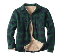 Szshaoye Mens Padded Checked Shirt Fleece-Lined Flannel Work Jacket Warm Thick Casual Men Lamb Fleece Lapel Button Plaid Winter Shirts Coat(Green,L)