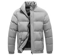 Szshoaye Men Winter Warm Down Jacket Long Sleeve Quilted Coats Casual Puffer Jackets Mens Outdoor Ski Hiking Windproof Stand Collar Full Zip Outwear Solid Color Coat(Grey,XXL)