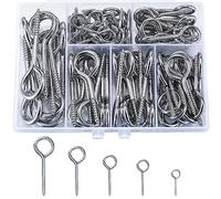 SZSLMY 105 Pcs Screw in Eye Hooks, Screw Eye Pins Hook, Eyelet Screws, Hooks and Eyes Set for Wood, Ring Wall Hangers, 25mm/35mm/40mm/50mm/65mm
