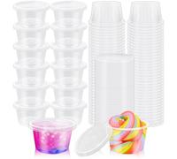 Szsrcywd 50 Sets Plastic Slime Containers with Lids,4 Oz Jello Shot Cups,Disposable Portion Condiment Container for Meal Prep,Dipping Sauces,Salad Dressing