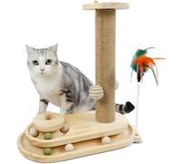 SZSXYBZ Cat Scratching Post 3-Layer with Wooden Ball Track & Dangling Modern Sisal Ball -16.5" Tall Scratch Post Ideal for Bored Indoor Cats and Kitten Playtime