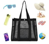 Sztqqing Large Foldable Mesh Beach Bag with Multiple Pockets - Ideal for Family, Beach, Pool, Travel, Gym and Daily Use, Black