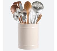 SZUAH Kitchen Utensil Holder, Larger Ceramic Utensil Crock for Kitchen Counter top & Dining Table (Cream, 5.9" x 5.9" x 6.7")