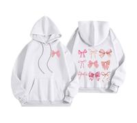 szvbofueck Hoodie Women's Oversize, Hooded Pullover Bow Back Print Winter Cute Transition Jumper Comfortable Sweatshirt Loose Hoodies Elegant Autumn Sweaters Teenager Girls Tops Streetwear, White, M