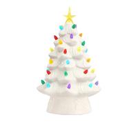 szvbofueck Hot! Small Ceramic Christmas Tree with Lights Hand Painted Tabletop Christmas Tree Christmas Decoration with Multicoloured Lights Green Christmas Tree Ceramic (White, One Size)
