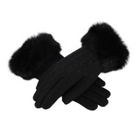 szvbofueck Latex Red Screen Gloves for Women Fleece Lined Gloves Furry Cuffs Soft Thermal Winter Ski Gloves Fingerless Gloves Thin Fabric (Black, One Size)