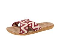 szvbofueck Linen Slippers Women's Summer Linen Slippers Lightweight Slippers Quiet Slides Comfortable Slippers Non-Slip Bathing Shoes Summer Beach Shoes Flat Mules Leisure Women's Sandals, red, 8 UK