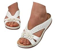 szvbofueck Sandals Women's Arch Support Sandals Massage Sole Heel Shoes Non-Slip Slippers Comfortable Mules Open Toe Summer Shoes Breathable Roman Sandals Beach Shoes Women's Sandals, White, 4 UK