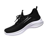 szvbofueck Trainers, Women's Sports Shoes, Summer Mesh Breathable Trainers, Plain Lightweight Slip On Jogging Shoes, Outdoor Running, Workout, Walking Shoes with Laces, EU 34-40, black, 5 UK