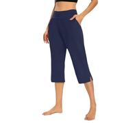 szvbofueck Women's Casual Trousers, 3/4 Length, Knee-Length Trousers, Summer Capri Trousers, Side Slit, Lounge Trousers, Opaque Jogging Bottoms, Wide Leg Yoga Trousers, High Waist, Large Sizes, Sports