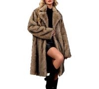 szvbofueck Women's Long Winter Coat, Faux Fur Coat Lapel Suede Jacket Long Sleeve Faux Fur Coat Knee-Length Plush Coat Fluffy Soft Cozy Coat Aesthetic Thermal Jackets Plain Cardigan, gold, XXL